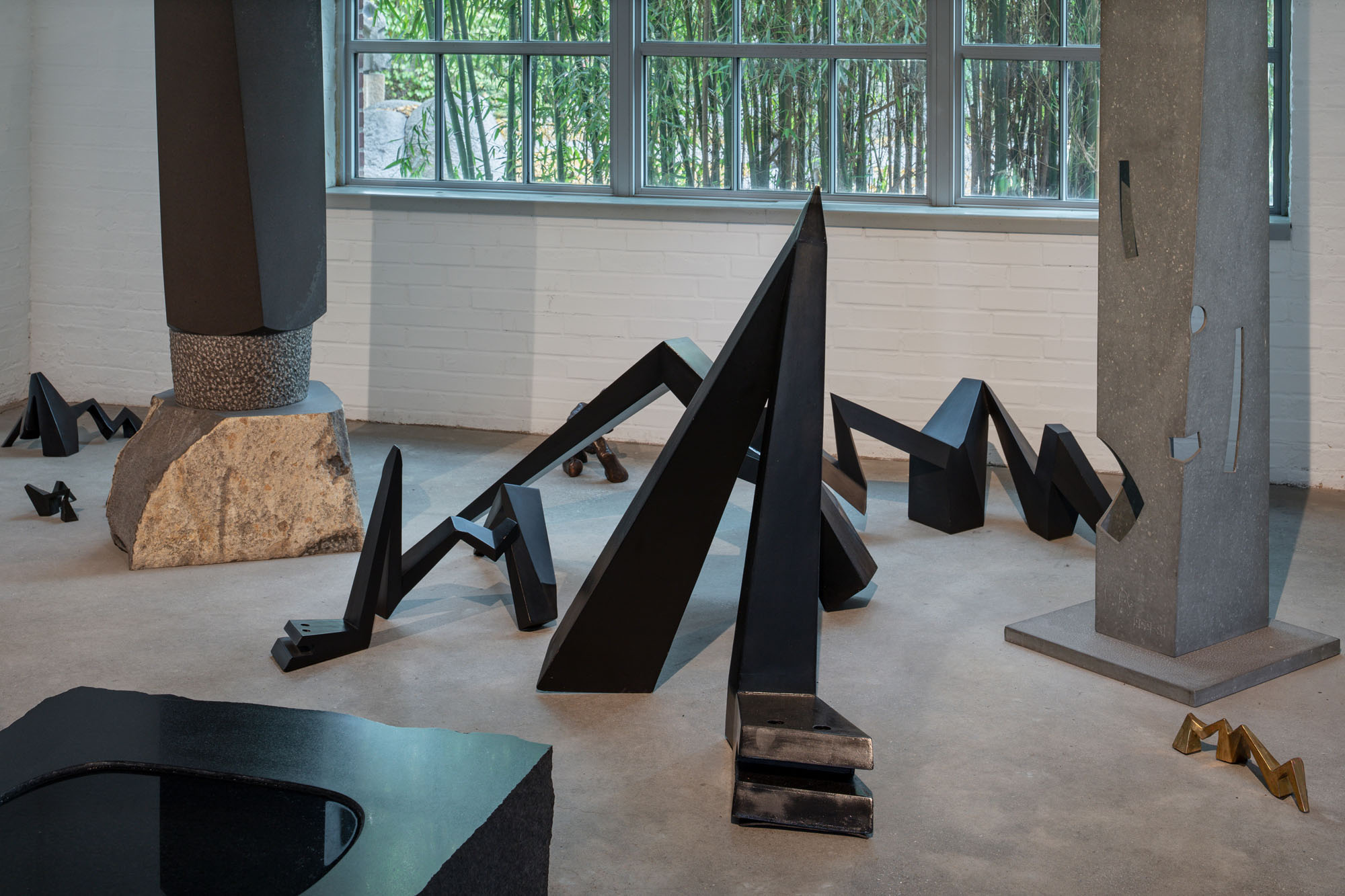 installation view of sculptures inside the noguchi museum