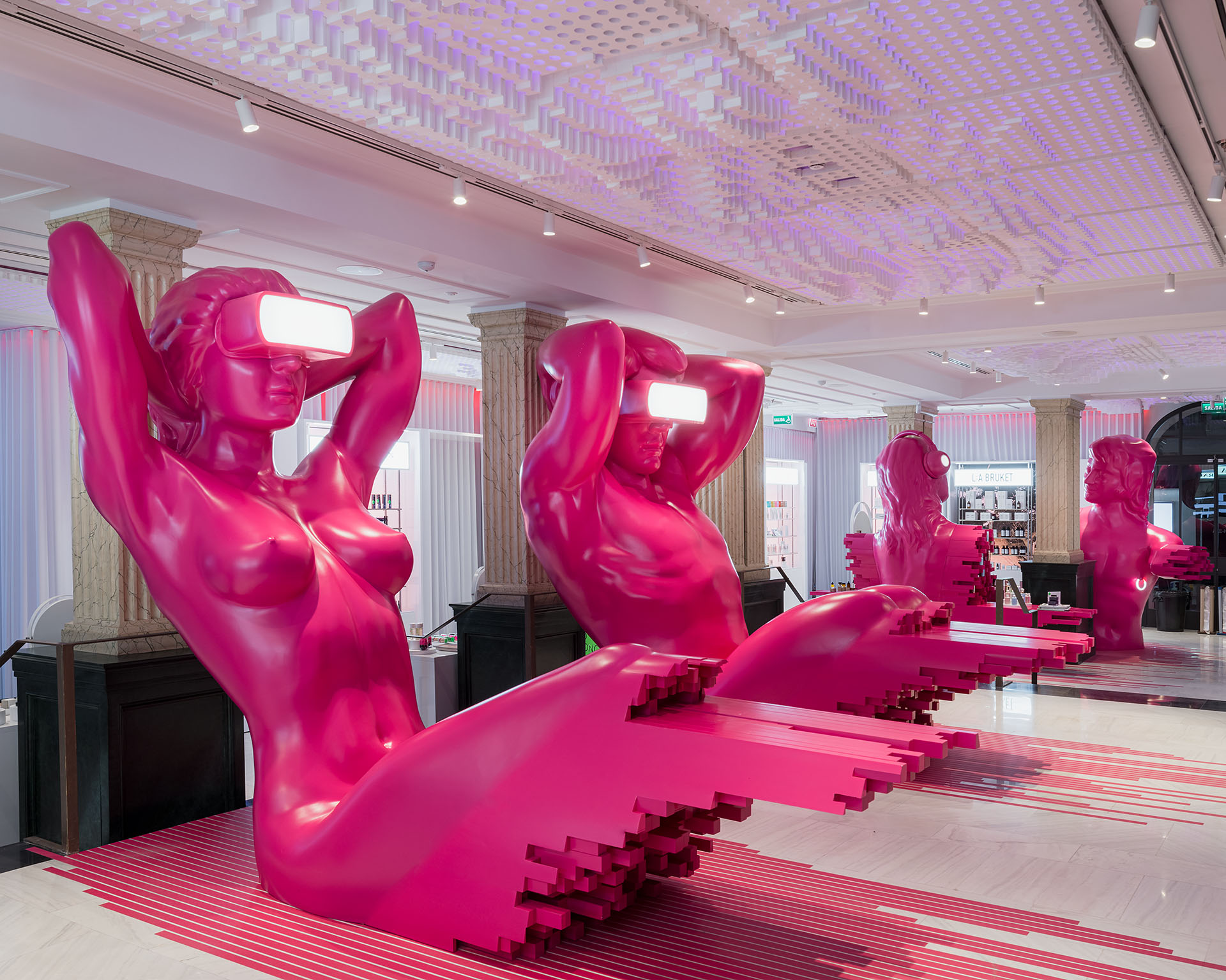 Massive pink sculptures on the first floor of the WOW store