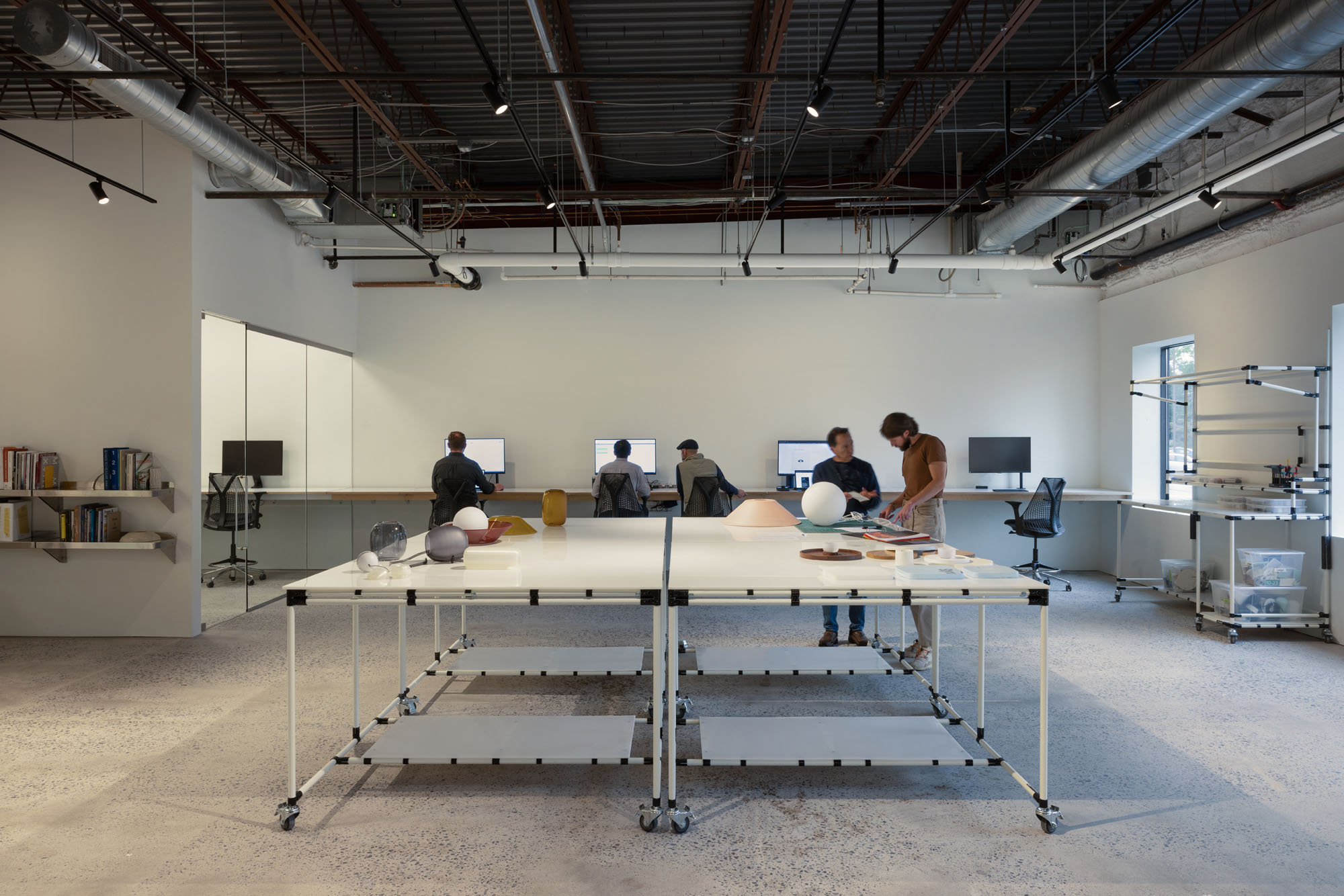 interior of a workplace where designers are testing prototypes