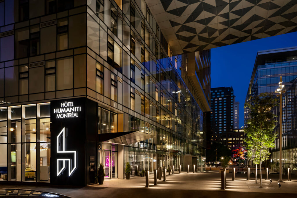 image of the entrance of a hotel in montreal called the hotel humaniti montreal