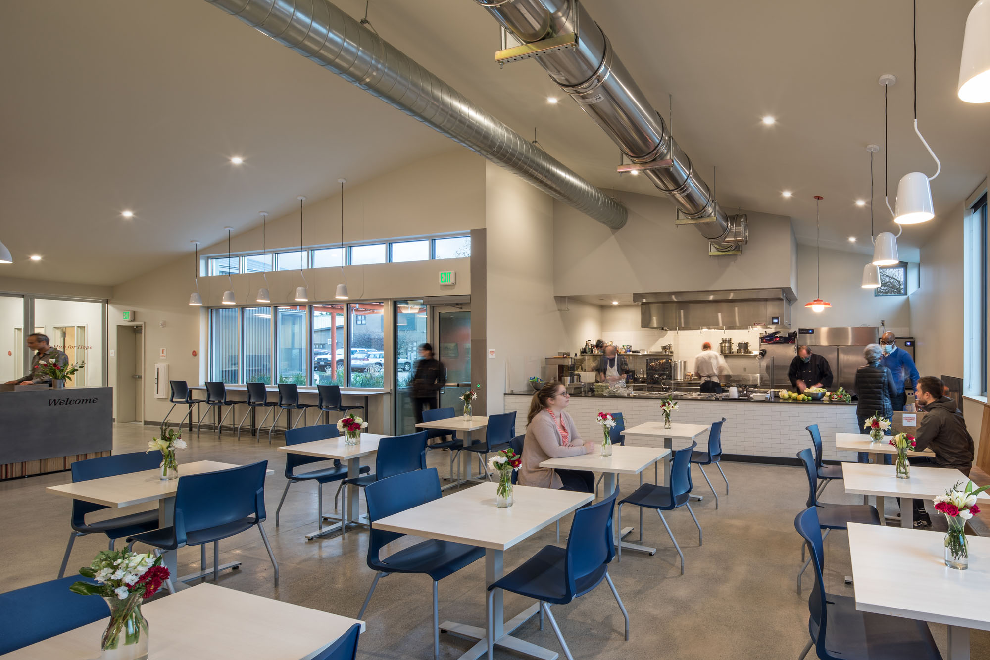 interior photograph of the Ballard Food Bank cafe and commercial kitchen