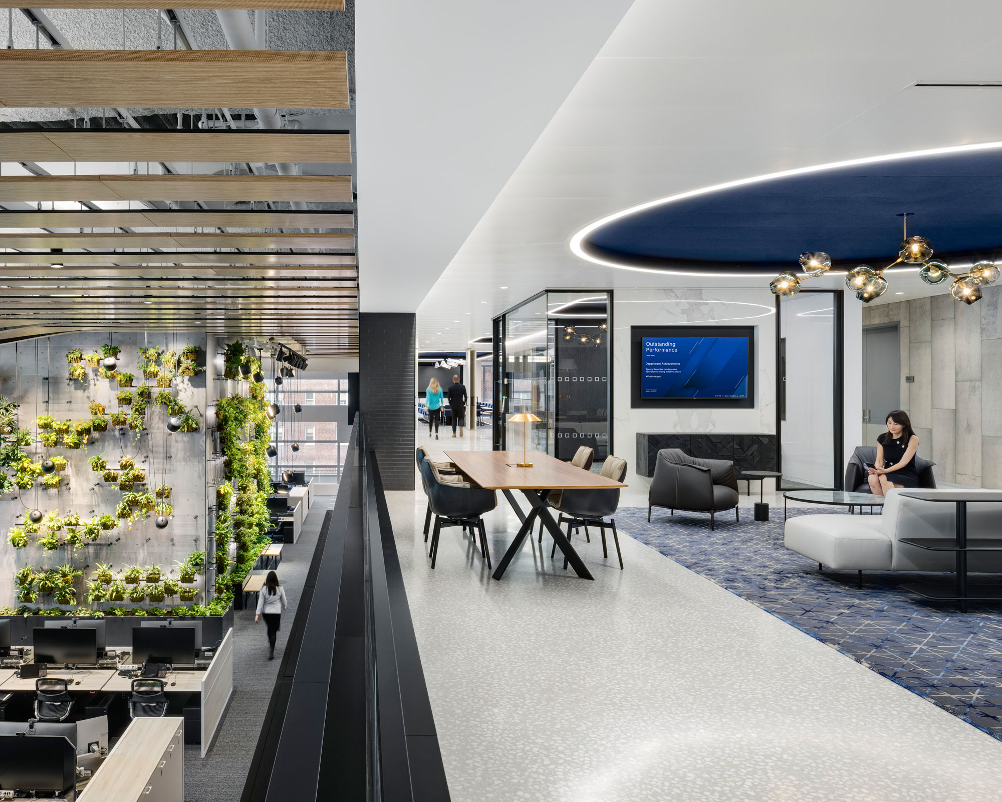 an interior photograph of Deutsche Bank's headquarters with a living wall in the background