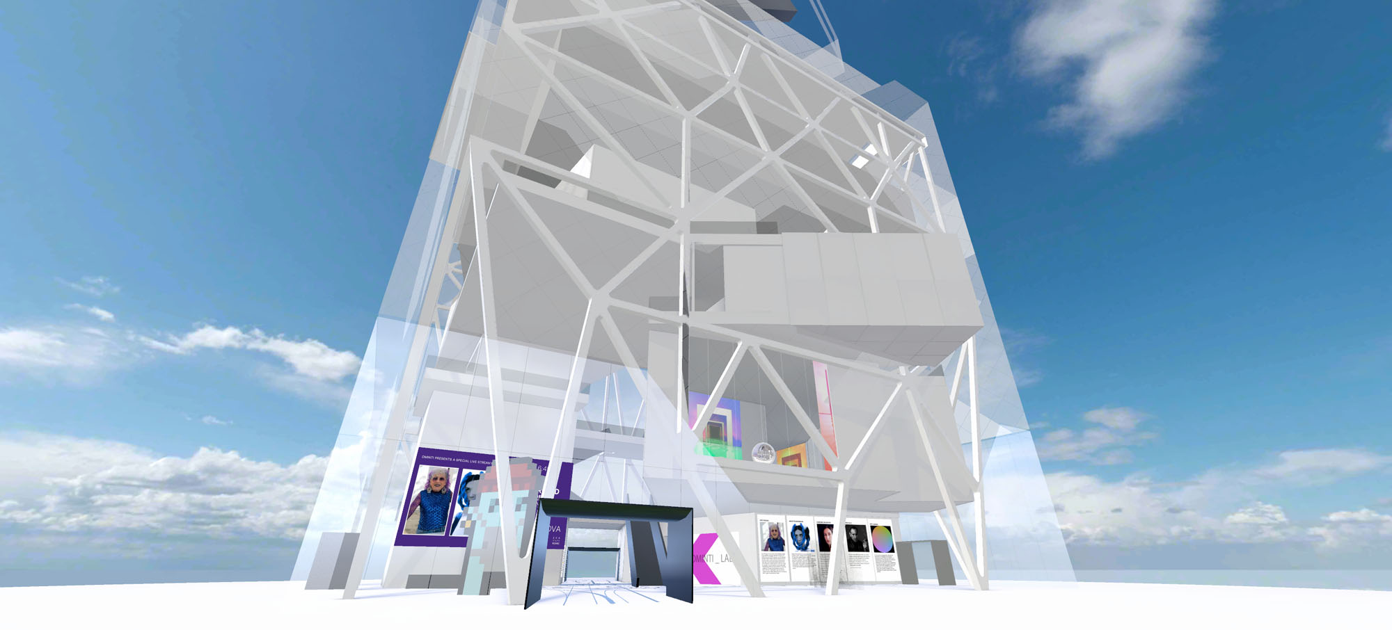 a rendering of the exterior of the Dminti metaverse art museum building