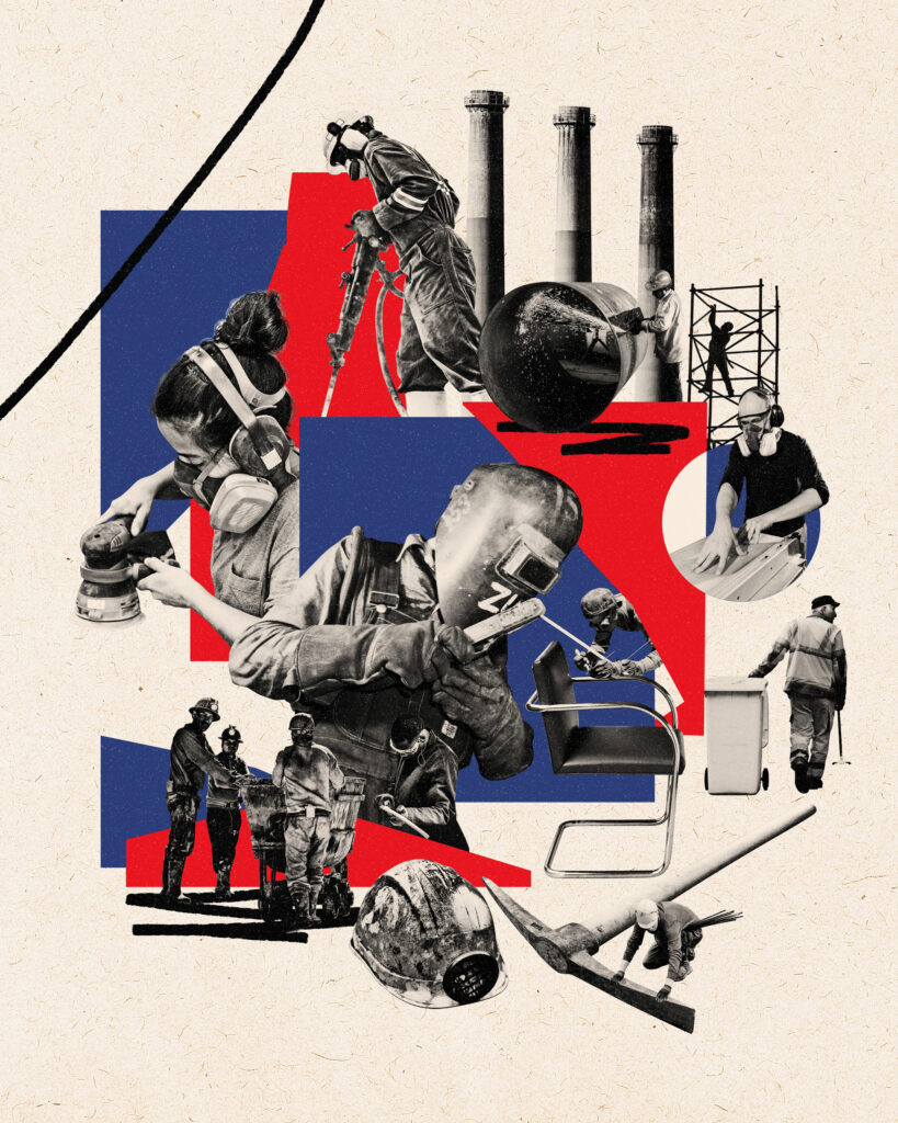 Collage showing industrial and manufacturing  workers