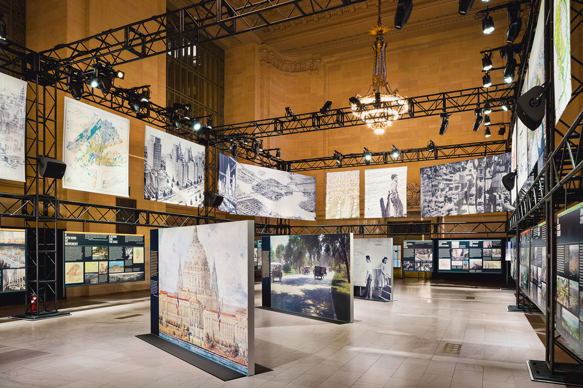 An exhibition of images from historic regional plans on view inside grand central terminal