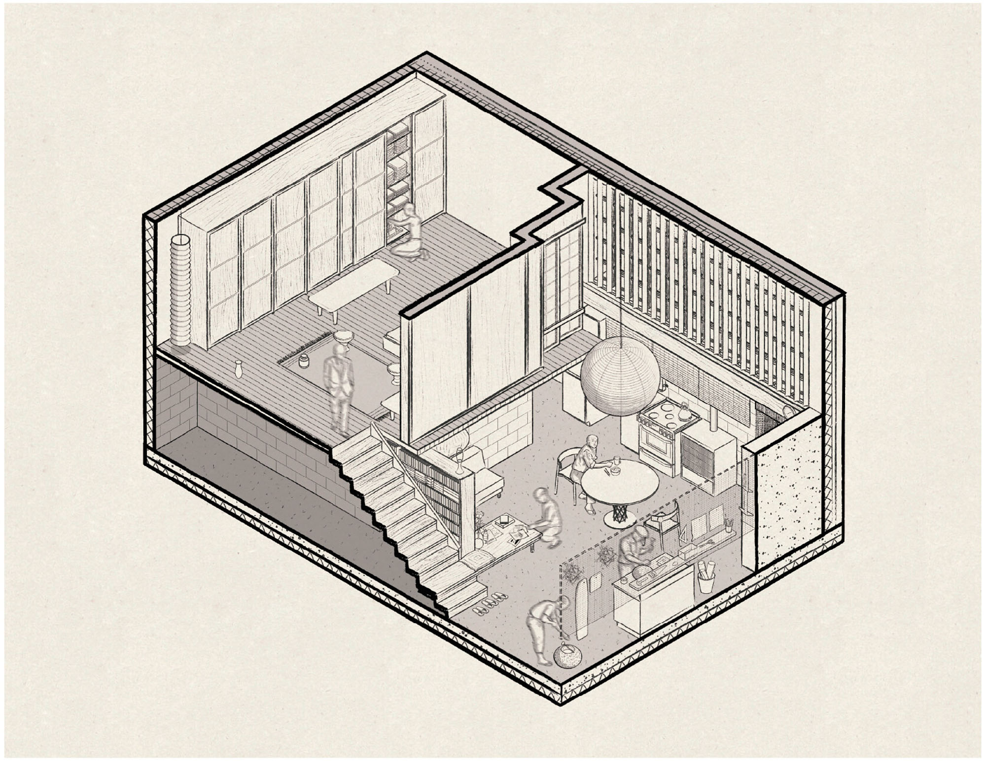 drawing of Isamu Noguchi's studio 
