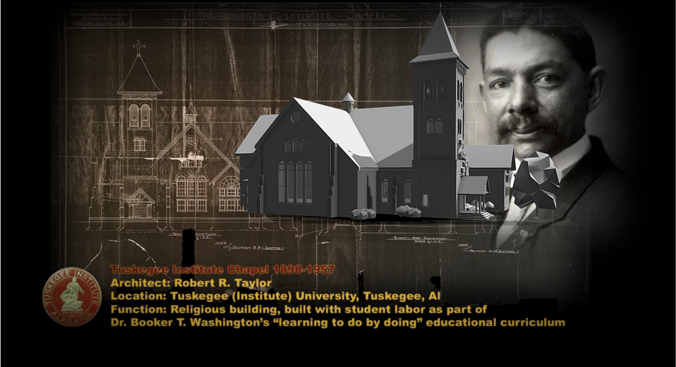 a screen capture of a virtual model of the tuskegee chapel
